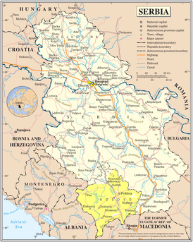 Oficiálna mapa Slovenskej republiky Juhoslávie (Kosovo je zvýraznené žltou farbou)