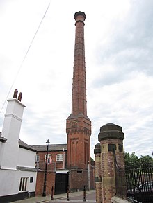 The Soames Brewery Chimney is still a significant landmark of the town. Soames Brewery chimney, Tuttle Street-Stryt Twtil, Wrexham - geograph.org.uk - 1472153.jpg