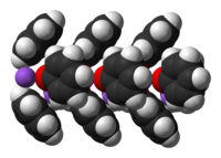 Space-filling model of part of a chain in the crystal structure of unsolvated sodium phenoxide