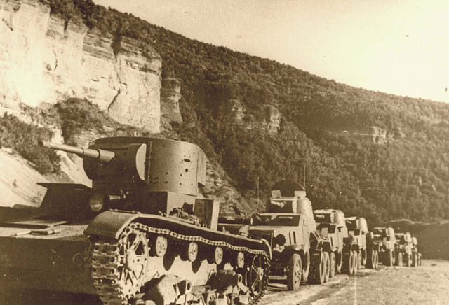 A column of Soviet armored vehicles entering Bessarabia, June 1940