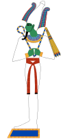 Osiris stands in a composite pose, arrayed in burial dress.