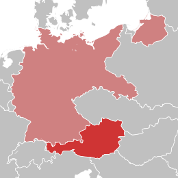 Värikartta, jossa näkyvät Saksan ja Itävallan alueet ennen Anschlusia