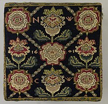 Embroidered cushion cover, 1601, British (Metropolitan Museum of Art) Stool MET DP159798.jpg