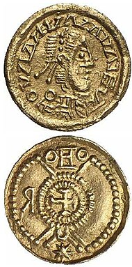 Golden Suevic coin made between years 410 and 500. Sueben coin II.jpg