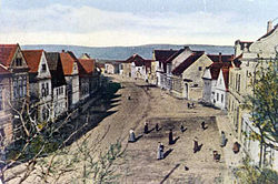 Pohled na náves v Třebušicích (kolem roku 1900)