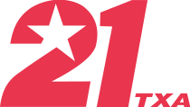 A red italic "21" in a sans serif. The top counter of the 2 is cut to feature a star shape integrated into the design. The letters "TXA", also italicized and in a sans serif, are in smaller text to the lower right.