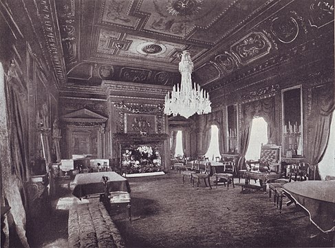 Das mit Zedernholz getäfelte Gesell­schafts­zimmer des Gildehauses (ca. 1902)