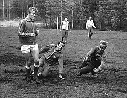 Lars Näsman (oik.) harjoittelemassa Arto Tolsaa ja Tommy Lindholmia vastaan kesällä 1970.