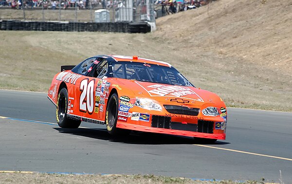 Stewart on two wheels before going on to win the 2005 Dodge/Save Mart 350, at Infineon Raceway