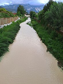 The Carrione stream invaded by marmettola, on 28/08/2023 Torrente Carrione invaso da marmettola.jpg