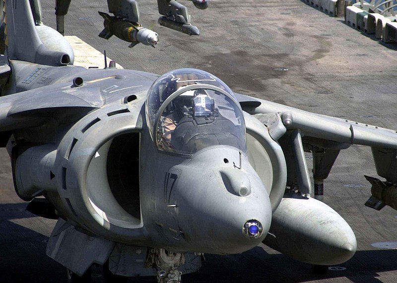 File:US Navy 030318-N-6610T-507 An AV-8 Harrier pilot waits patiently for the thumbs upbefore taking off on his next mission from the flight deck of the USS Bataan (LHD 5) in support of Operation Iraqi Freedom.jpg
