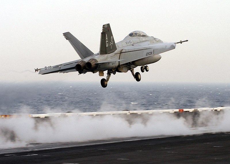 File:US Navy 070327-N-8446A-003 An F-A-18F Super Hornet, assigned to the Jolly Rogers of Strike Fighter Squadron (VFA) 103, launches from the flight deck of Nimitz-class aircraft carrier USS Dwight D. Eisenhower (CVN 69).jpg