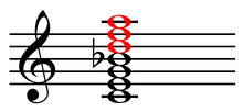 Dominant thirteenth extended chord: C-E-G-B-D-F-A play. The upper structure or extensions, i.e. notes beyond the seventh, in red. Upper-structure triad.png