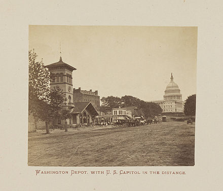 The Washington Depot with the U.S. Capitol in the distance (1872 view).