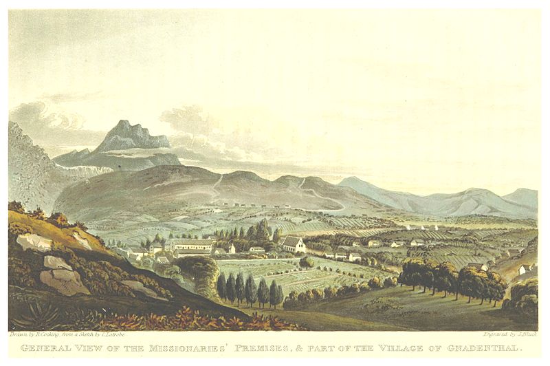 File:Visite, pg115 General view of the Missionaries Premises and of the village of Gnadenthal.jpg