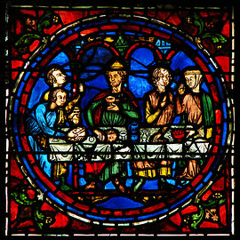 Detail of the stained glass window called Notre-Dame de la Belle Verierre
