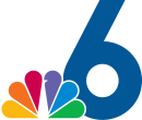 An NBC peacock on top of a blue numeral 6, overlapping it in the lower left corner