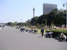 山下公園と横浜マリンタワー 区庁舎位置