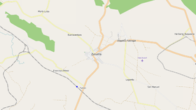 OSM map showing Zulueta and its surrounding area. Zulueta station (located at Tahón) is highlighted with a blue dot