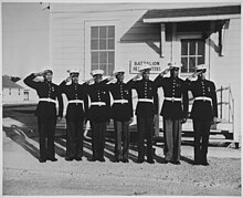 Marines at Montford Point show their dress uniforms. "... Although a dress uniform is not a part of the regular equipment, most of the Negro Marines spend $54 out of their p - NARA - 535871.jpg