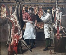 Annibale Carracci, The Butcher's Shop, early 1580s, Kimbell Art Museum, 23 1/2 x 27 15/16 in. (59.7 x 71 cm) 'The Butcher's Shop', oil on canvas painting by Annibale Carracci.jpg
