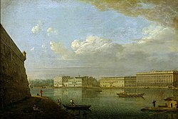 Вид Дворцовой набережной от Петропавловской крепости (1794)