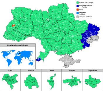 Results of party-list voting by electoral districts Rezul'tati Parlaments'kikh viboriv v Ukrayini 2019 roku za okrugami.svg