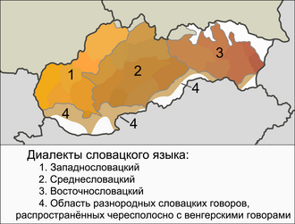 Carte des dialectes slovaques.
