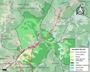 Barevná mapa znázorňující využití půdy.