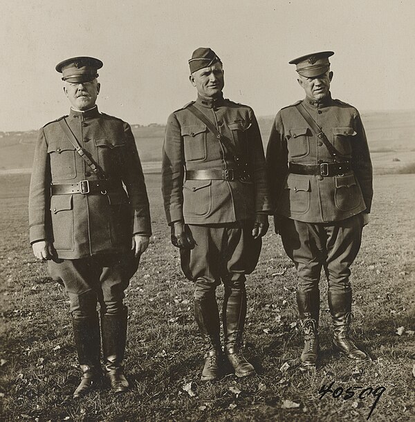 The commander of the 36th Division, Major General William R. Smith (left), together with his two infantry brigade commanders, Brigadier General John A