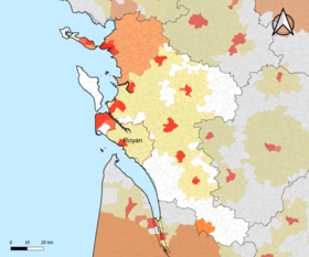 Lokalizacja obszaru atrakcji Royan w departamencie Charente-Maritime.
