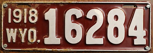 1918 Wyoming License Plate 16284