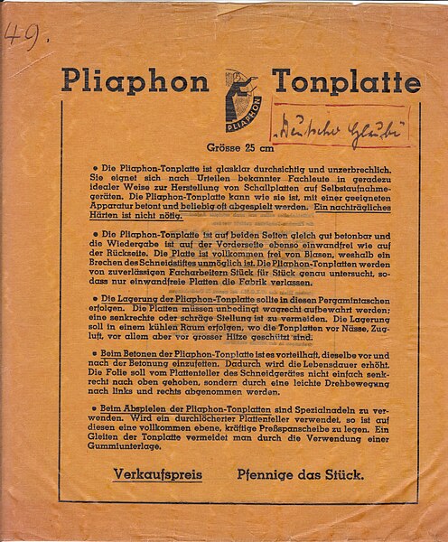 File:1934-06-09 Deutsche Musik-Premieren-Bühne, Saxonia-Tonplatte, Musikverlag Dresden, Pliaphon (DRGM) Nr. 49, Theodor Krüger (Musiker), (1).jpg