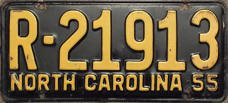 File:1955 North Carolina license plate R-21913.jpg