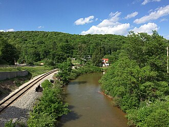 View northeast down the North Branch Potomac River from the Gorman-Gormania Bridge (U.S. Route 50) between Gormania, Grant County, West Virginia and Gorman, Garrett County, Maryland 2016-06-06 16 55 09 View northeast down the North Branch Potomac River from the Gorman-Gormania Bridge (U.S. Route 50) between Gormania, Grant County, West Virginia and Gorman, Garrett County, Maryland.jpg