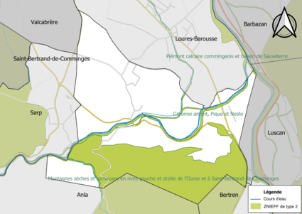 Carte des ZNIEFF de type 2 sur la commune.