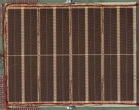 Magnetic-core memory, the predominant form of random-access computer memory for 20 years between about 1955 and 1975. Photo by MTfilip22