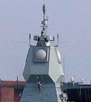 Active Phased Array Radar mounted on top of Sachsen-class frigate F220 Hamburg's superstructure of the German Navy