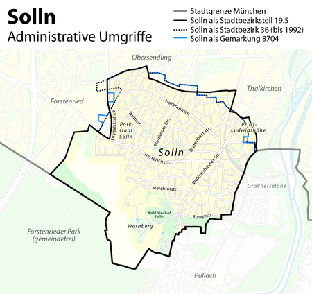 Administrative boundaries of the borough of Solln in Munich