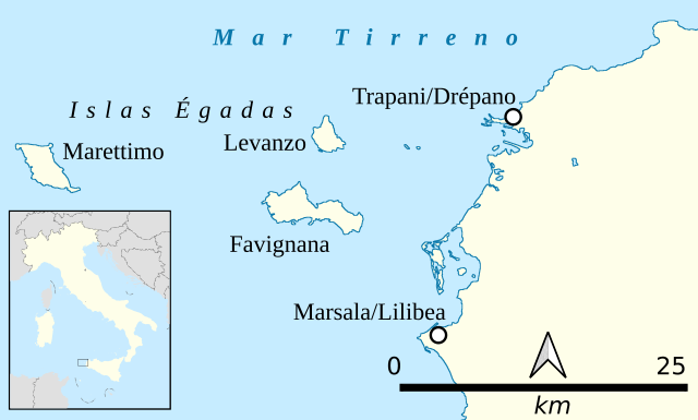 Localización del archipiélago al este de Sicilia.
