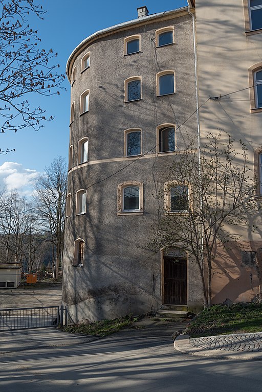 Annaberg, Stadtbefestigung, Rundturm, Buchholzer Straße, Meilenstein-20160407-001