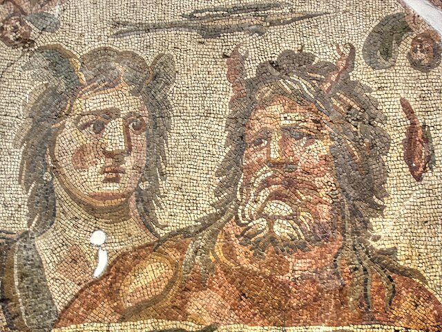 Mosaic (detail) of Tethys and Oceanus, excavated from the House of Menander, Daphne (modern Harbiye, Turkey), third century AD, Hatay Archaeology Muse