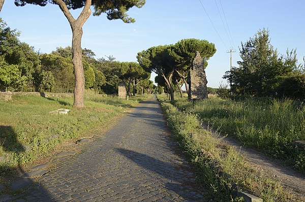 The Roman Appian Way, near Casal Rotondo, to the southeast of Rome, Italy.