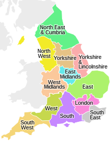 Map of the BBC English regions