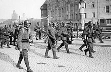 Troops of the German Baltic Sea Division in Helsinki during the Finnish Civil War. Baltic Sea Division in Helsinki 1918.jpg