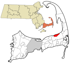 布魯斯特在巴恩斯特布爾縣及麻薩諸塞州的位置（以紅色標示）
