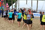 Deutsch: Beachhandball Europameisterschaften 2019 (Beach handball Euro); Tag 5: 6. Juli 2019 – Männer, Platzierungsspiel für die Ränge 5–8, Frankreich-Deutschland 0:2 (18:22, 16:19) English: Beach handball Euro; Day 5: 6 July 2019 – Placement Match/Cross Match for rank 5–8 Men – Frankreich-Deutschland 0:2 (18:22, 16:19)