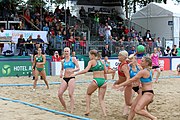 Deutsch: Beachhandball Europameisterschaften 2019 (Beach handball Euro); Tag 6: 7. Juli 2019 – Frauenfinale, Dänemark-Ungarn 2:0 (18:12, 23:22) English: Beach handball Euro; Day 6: 7 July 2019 – Women's Final – Denmark-Hungary 2:0 (18:12, 23:22)