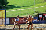 Deutsch: Beachhandball Europameisterschaften 2019 (Beach handball Euro); Tag 4: 5. Juli 2019 – Frauen, Viertelfinale, Niederlande-Griechenland 2:1 (25:12, 18:24, 7:6) English: Beach handball Euro; Day 4: 5 July 2019 – Quarter Final Women – Netherlands-Greece 2:1 (25:12, 18:24, 7:6)