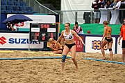 Deutsch: Beachhandball Europameisterschaften 2019 (Beach handball Euro); Tag 5: 6. Juli 2019 – Frauen, Halbfinale, Ungarn-Niederlande 2:0 (19:16, 15:12) English: Beach handball Euro; Day 5: 6 July 2019 – Semifinal Women – Hungary-Netherlands 2:0 (19:16, 15:12)